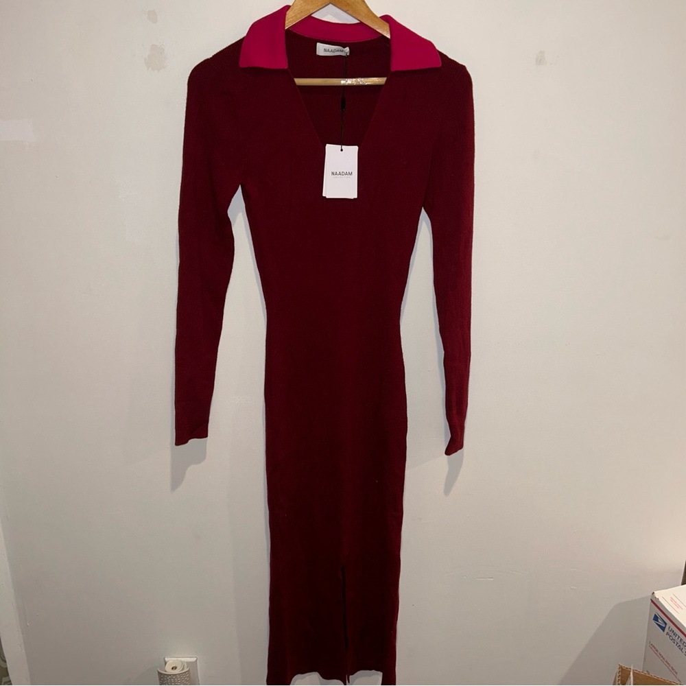 Naadam two toned ribbed cotton midi dress